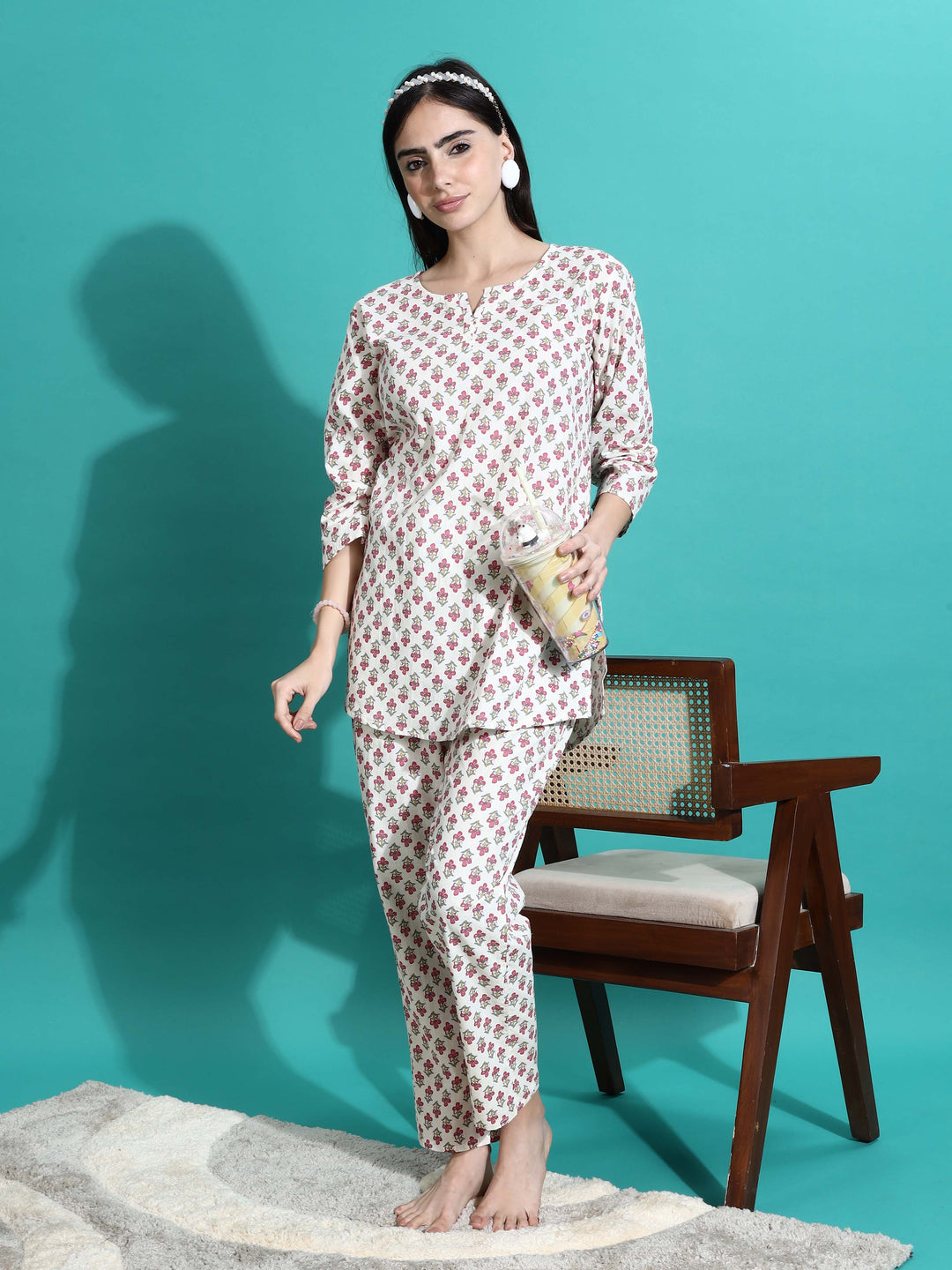 White Red Pure Cotton Pyjama Set for Women Soft and Relaxed