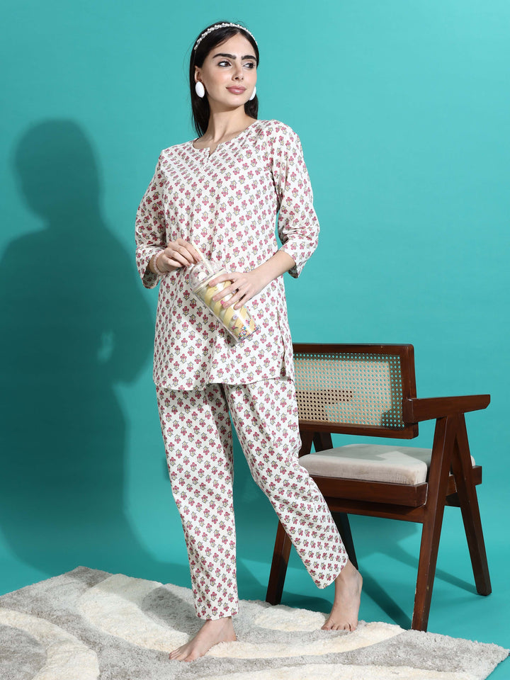 White Red Pure Cotton Pyjama Set for Women Soft and Relaxed