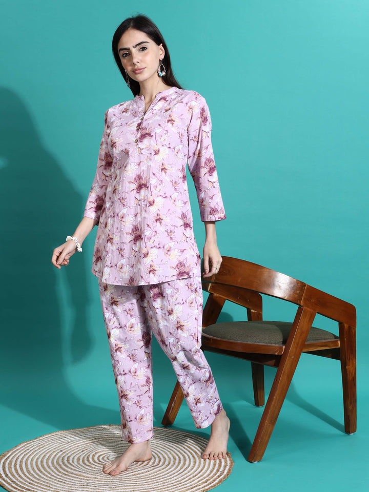 Soft Mauve Cotton Pyjama Set for Women Nightwear Collection