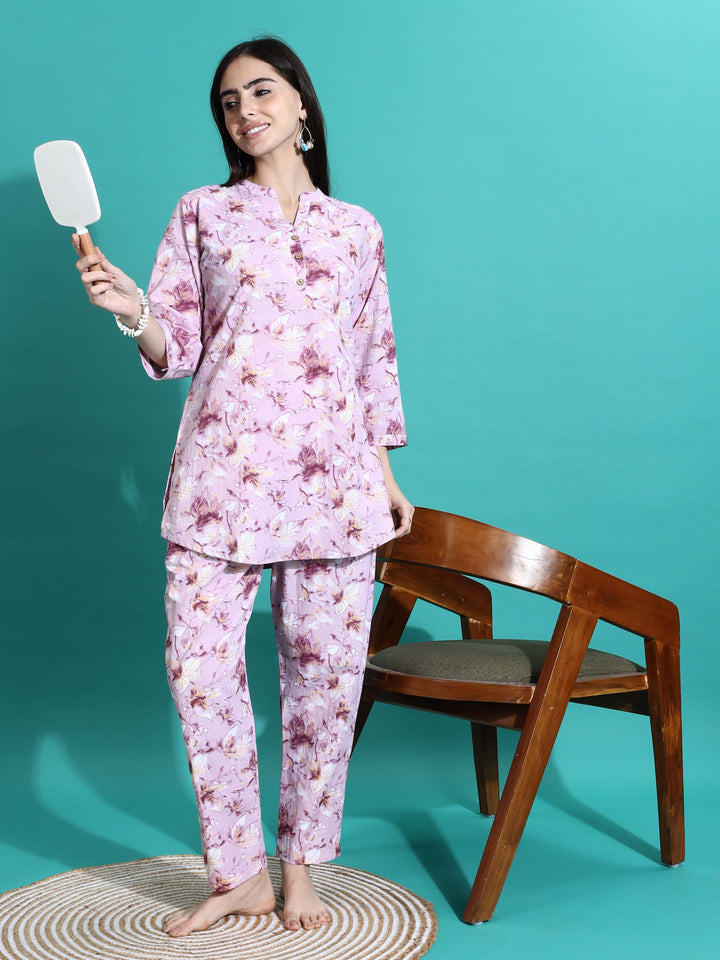 Soft Mauve Cotton Pyjama Set for Women Nightwear Collection