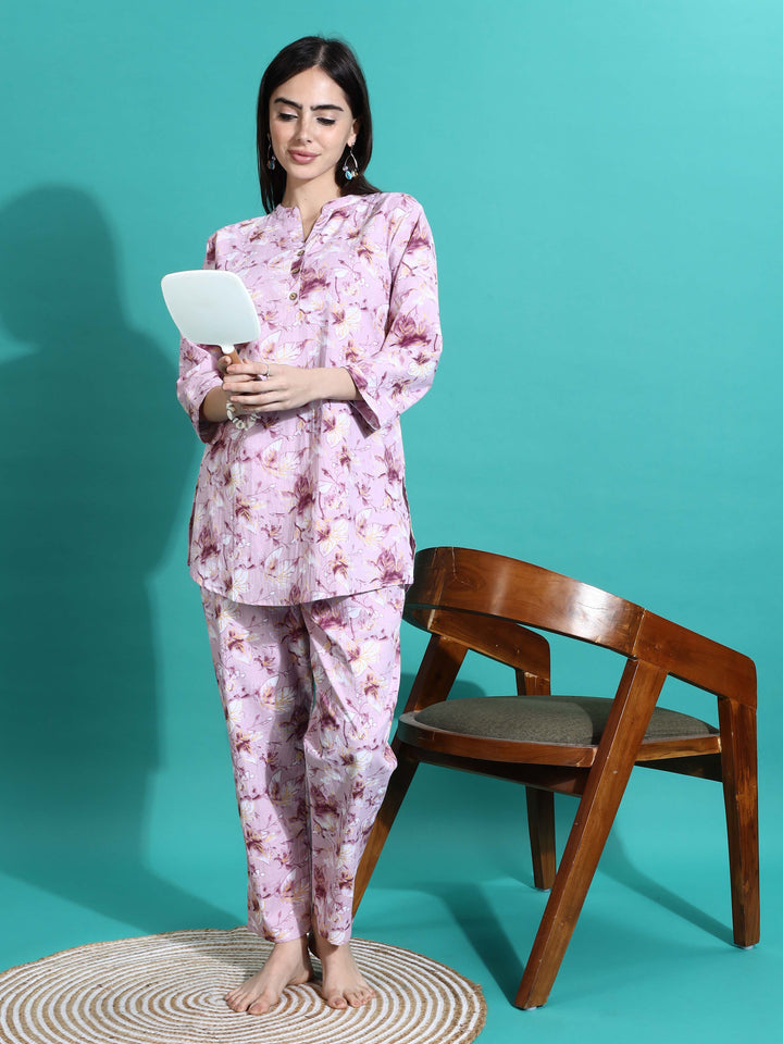 Soft Mauve Cotton Pyjama Set for Women Nightwear Collection