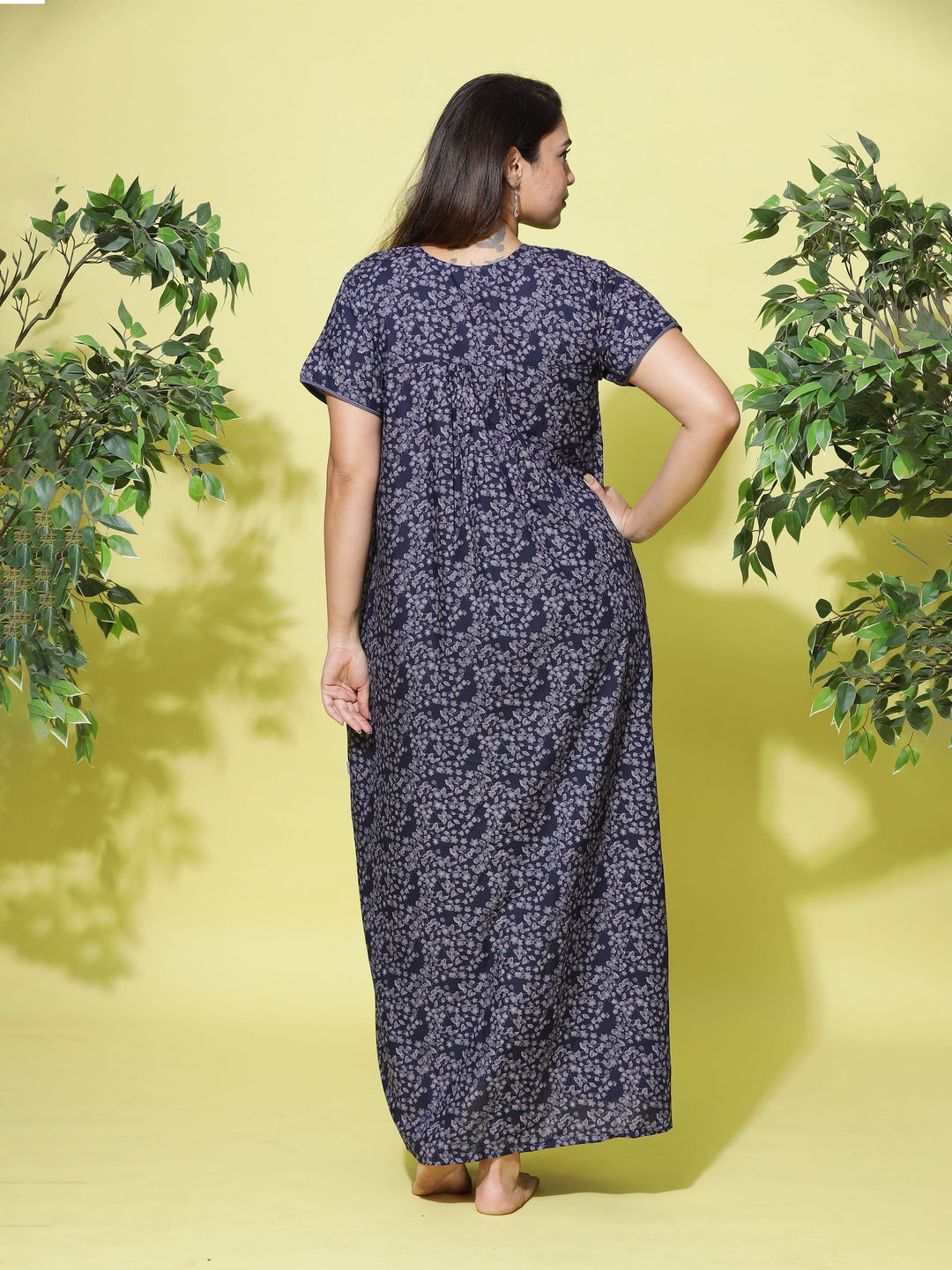 Polyester Viscose Designer Navy Blue Nighty - 9shines label