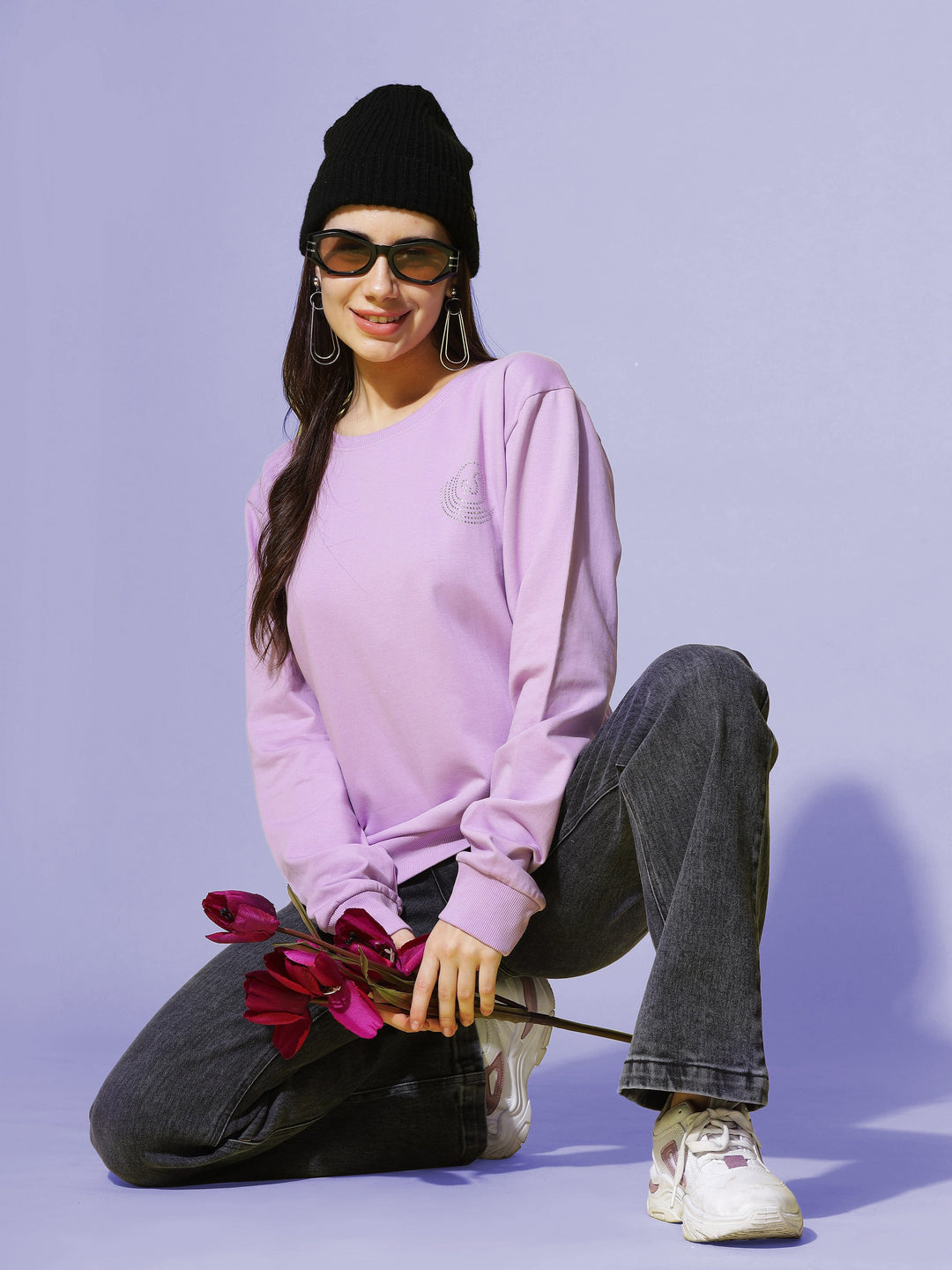  Sweatshirt  Lavender Loveliness: Explore Our Women's Solid Sweatshirt Collection- 9shines label 