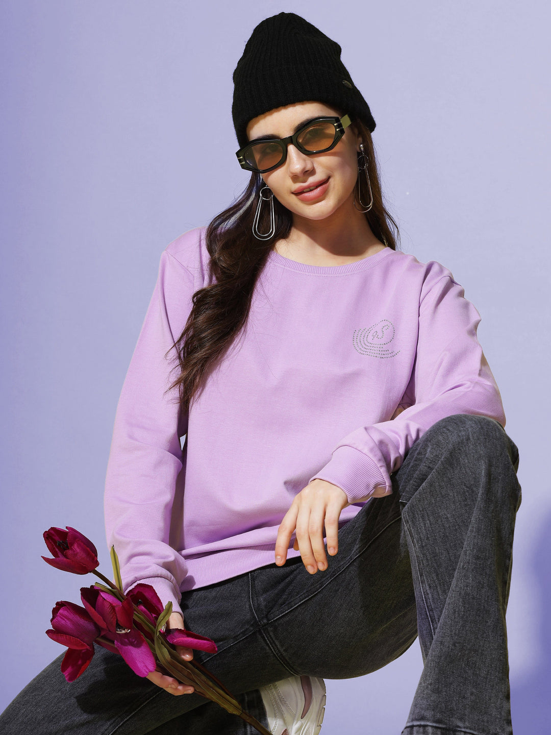  Sweatshirt  Lavender Loveliness: Explore Our Women's Solid Sweatshirt Collection- 9shines label 