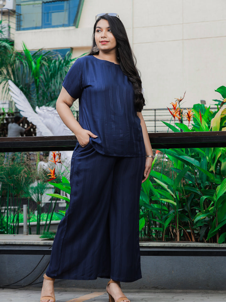 Rayon Round Neck Co-ord Sets Navy Blue