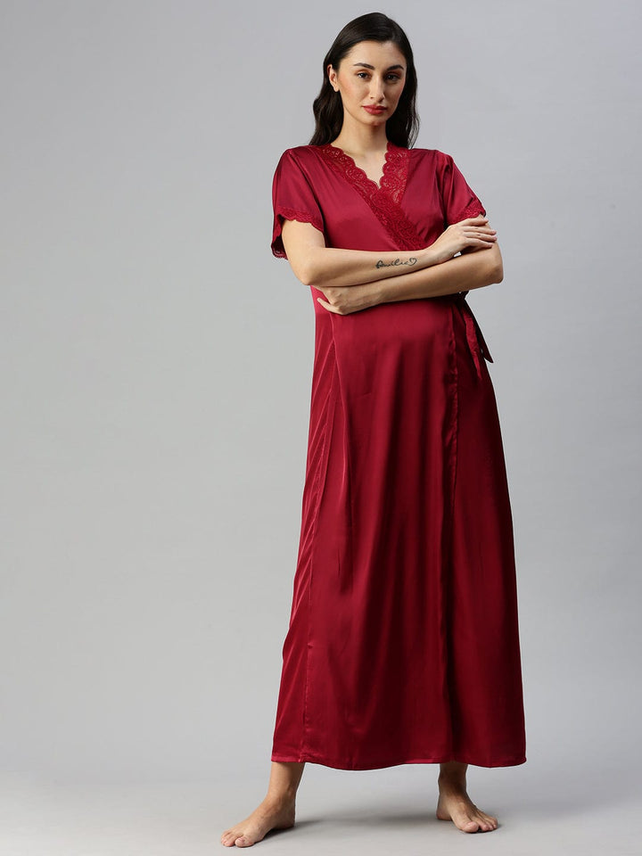  Long Robe Long Gown  Cherry Long Nighty Gown - Buy Indian Bridal Nightwear Online- 9shines label 