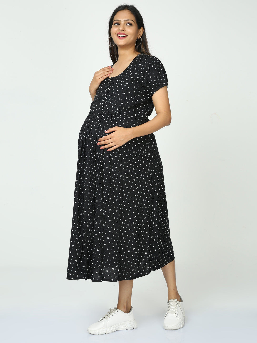  Maternity Dress  Maternity Nighties - Rayon Maternity Feeding Black Nighty- 9shines label 