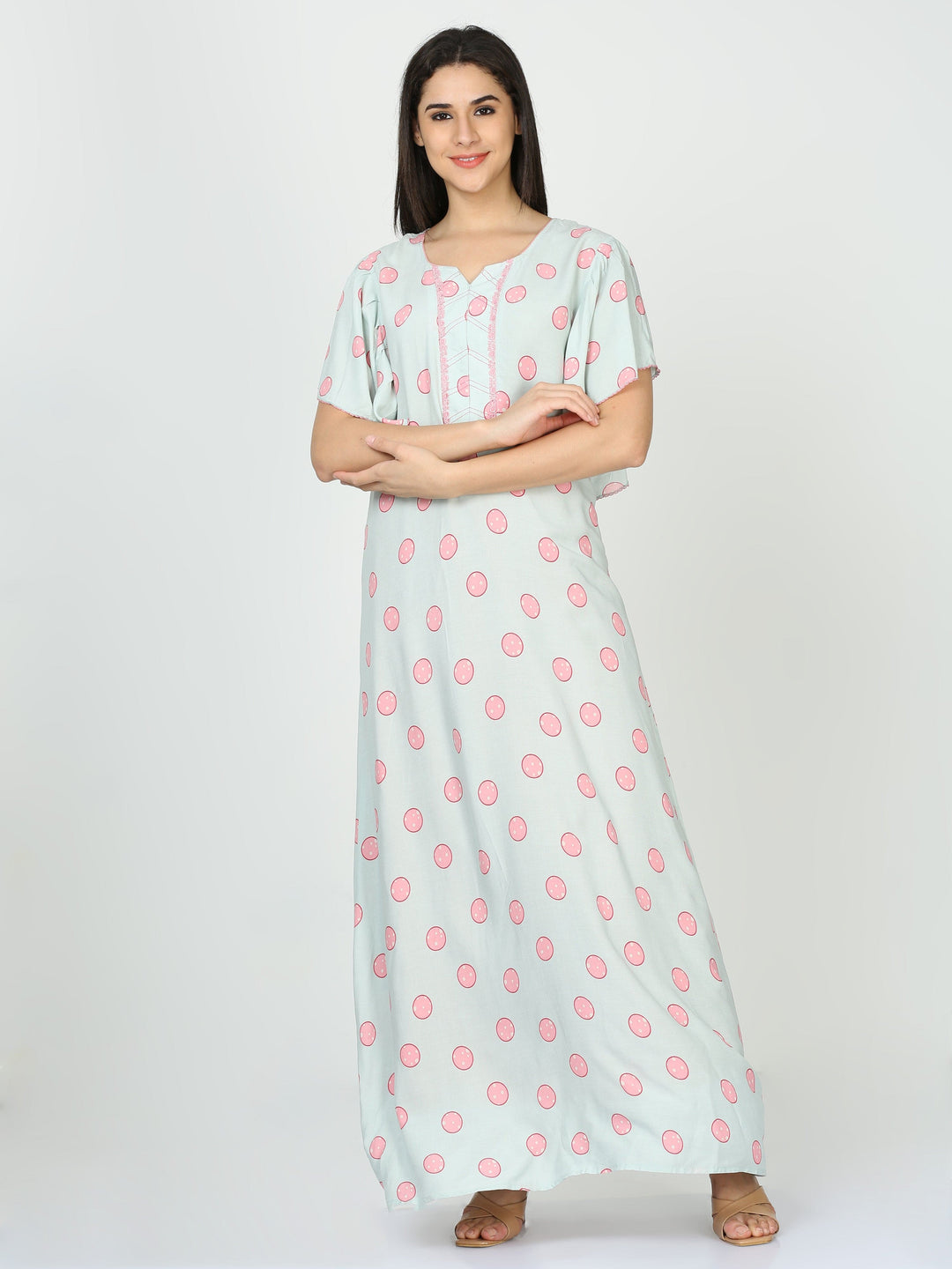  Rayon Designer Nighty  Corn Flower Rayon Designer NIghty | Rayon Nighties Online- 9shines label 