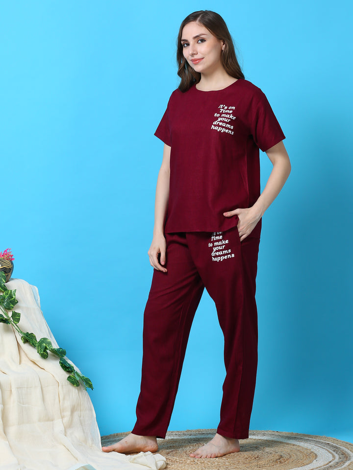  Co-ord sets  stylish co ords - Buy Linen Round Neck Co-ord Sets Maroon- 9shines label 