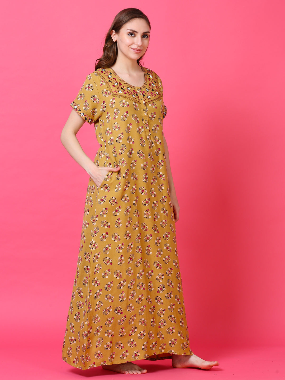  Alpine Nighty  Buy Yellow Alpine Cotton Designer Nighty- 9shines label 