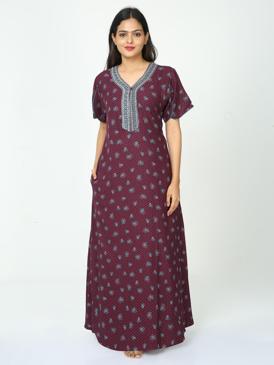  Alpine Nighty  Alpine Cotton Nighty - Dark Wine Alpine Maxi Designer Nighty- 9shines label 