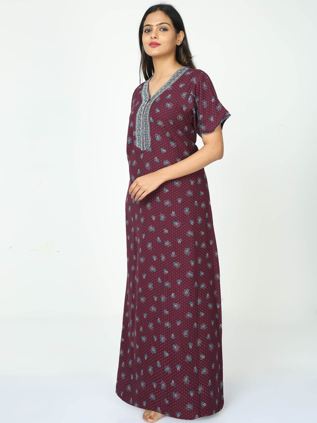  Alpine Nighty  Alpine Cotton Nighty - Dark Wine Alpine Maxi Designer Nighty- 9shines label 