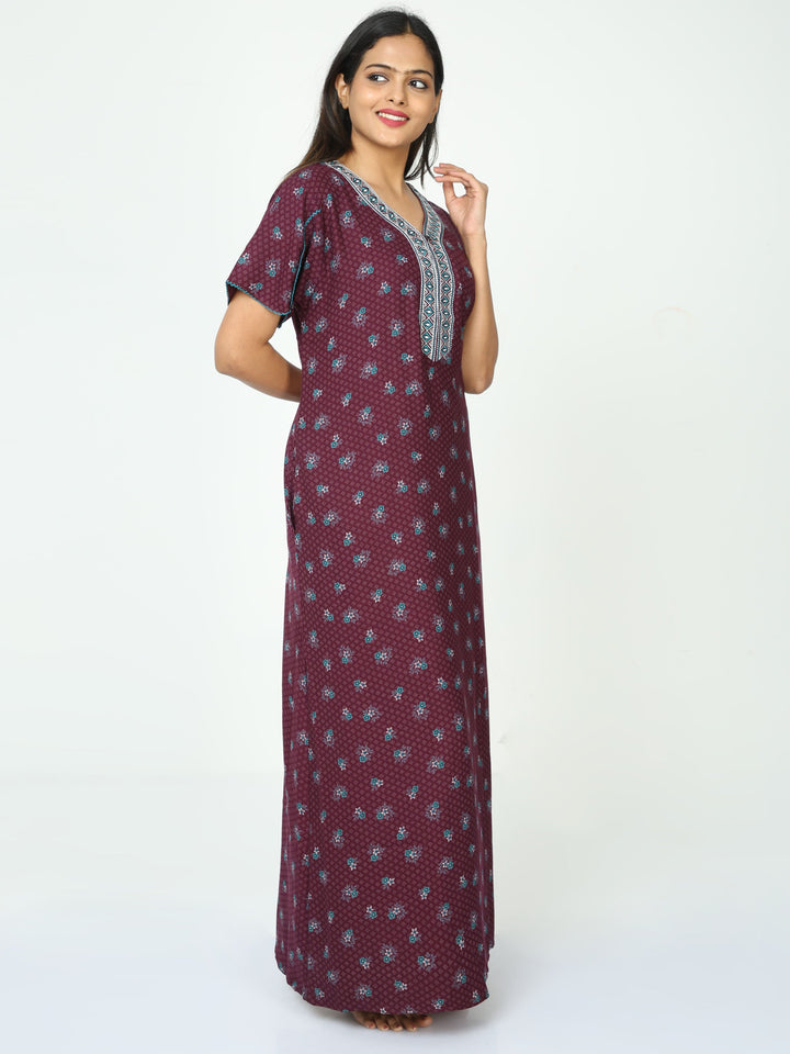  Alpine Nighty  Alpine Cotton Nighty - Dark Wine Alpine Maxi Designer Nighty- 9shines label 