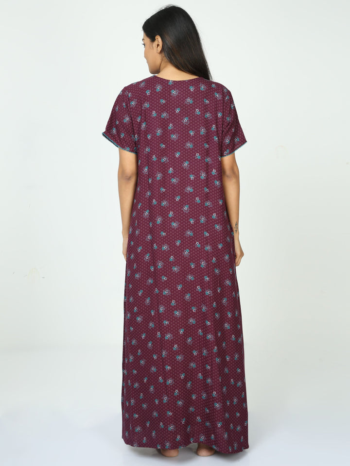  Alpine Nighty  Alpine Cotton Nighty - Dark Wine Alpine Maxi Designer Nighty- 9shines label 