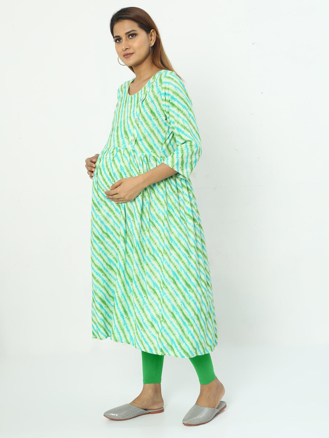  Maternity Kurti  Rayon Maternity Feeding Blue & Green Kurti | Maternity Kurti- 9shines label 