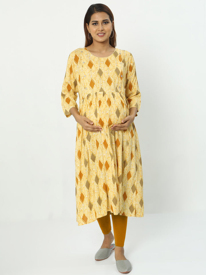  Maternity Kurti  Best Rayon Maternity Feeding Musturd Yellow Kurti- 9shines label 