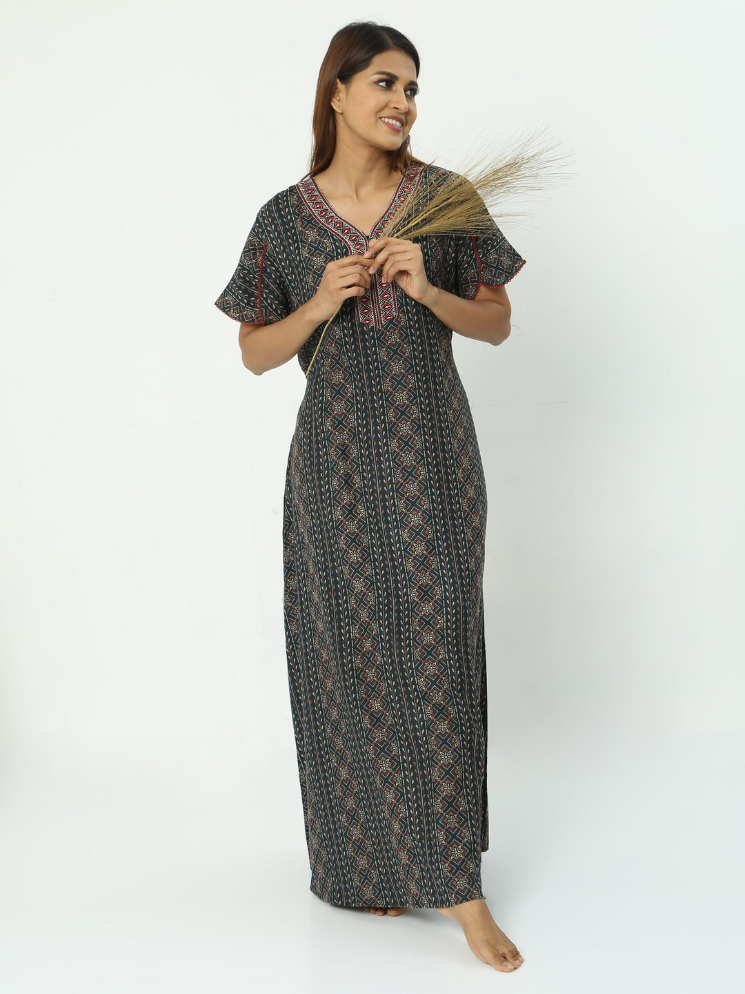  Alpine Nighty  Green Nighty - Buy Alpine Maxi Designer Nighty Online- 9shines label 