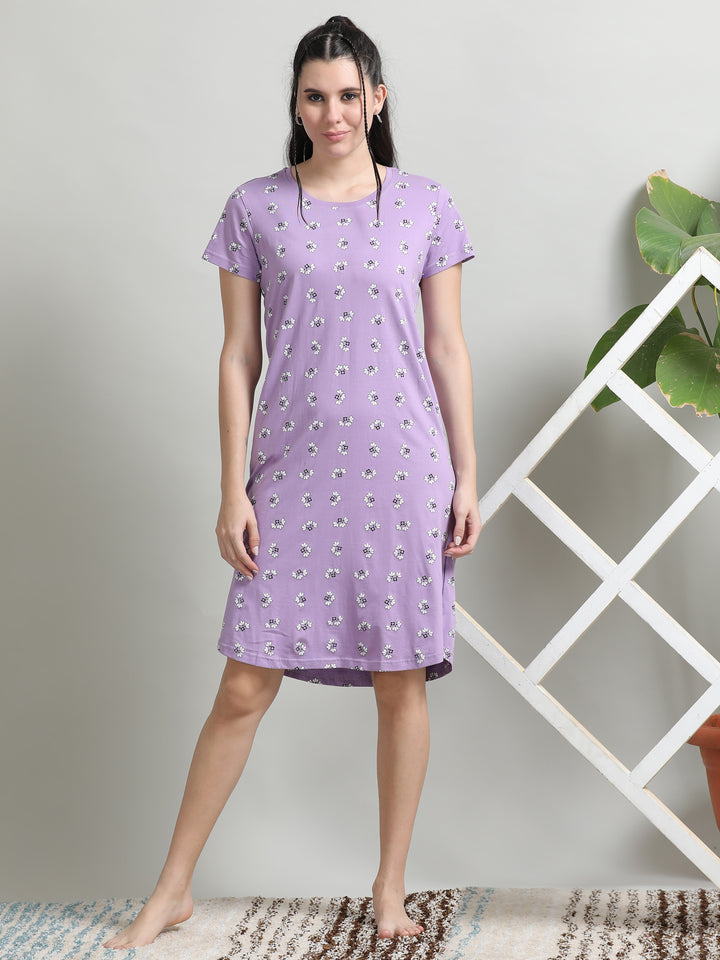 Discover Lilac Cotton Short Nightdress for Comfortable Nights