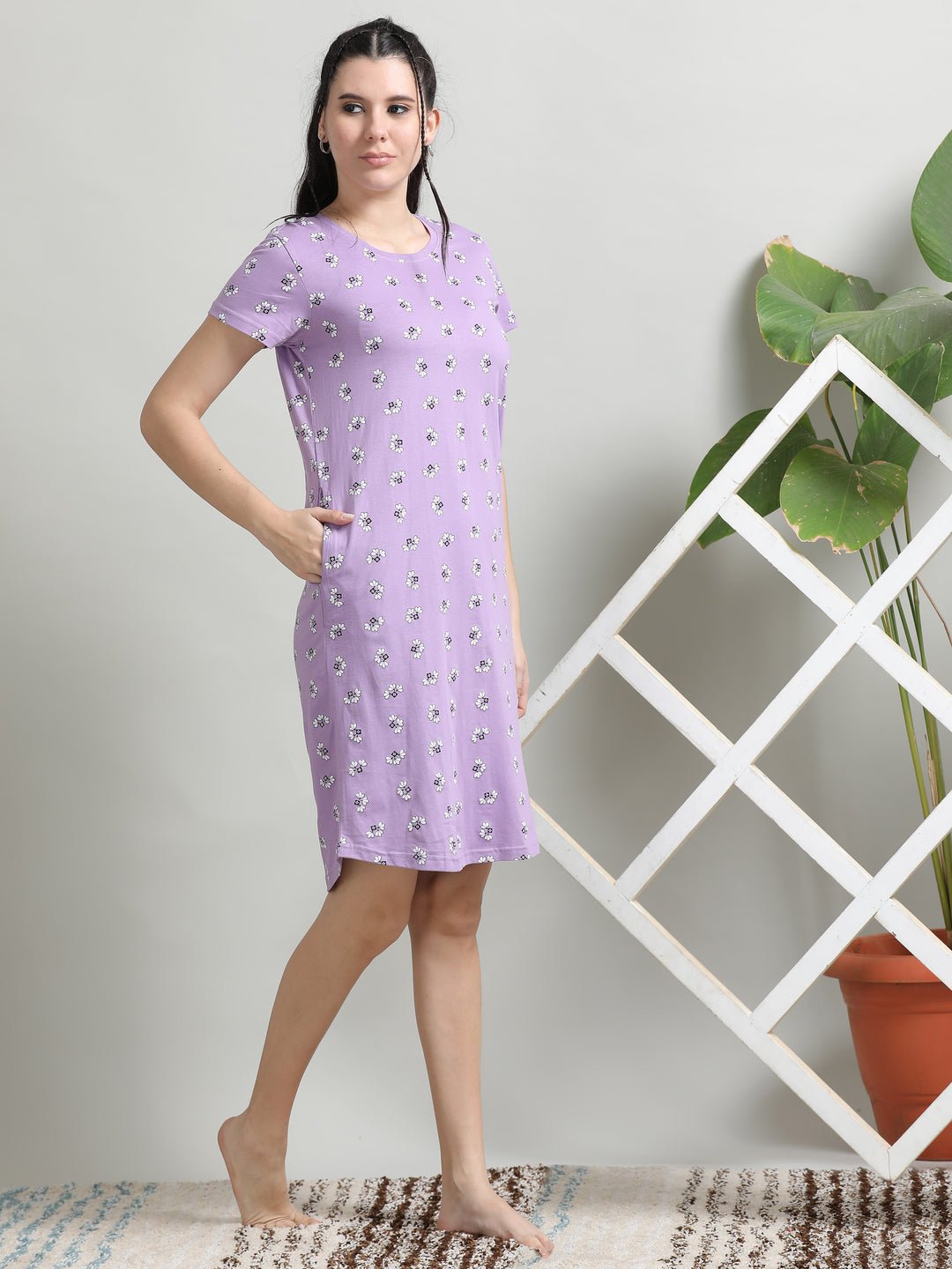 Discover Lilac Cotton Short Nightdress for Comfortable Nights