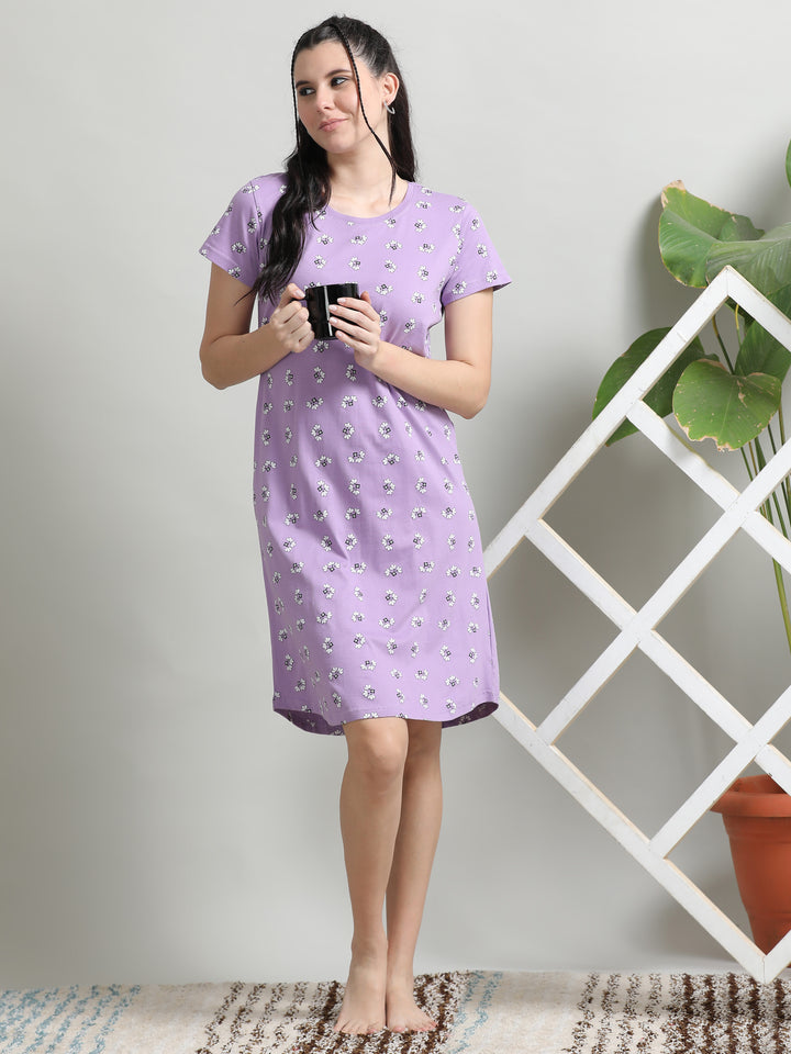 Discover Lilac Cotton Short Nightdress for Comfortable Nights