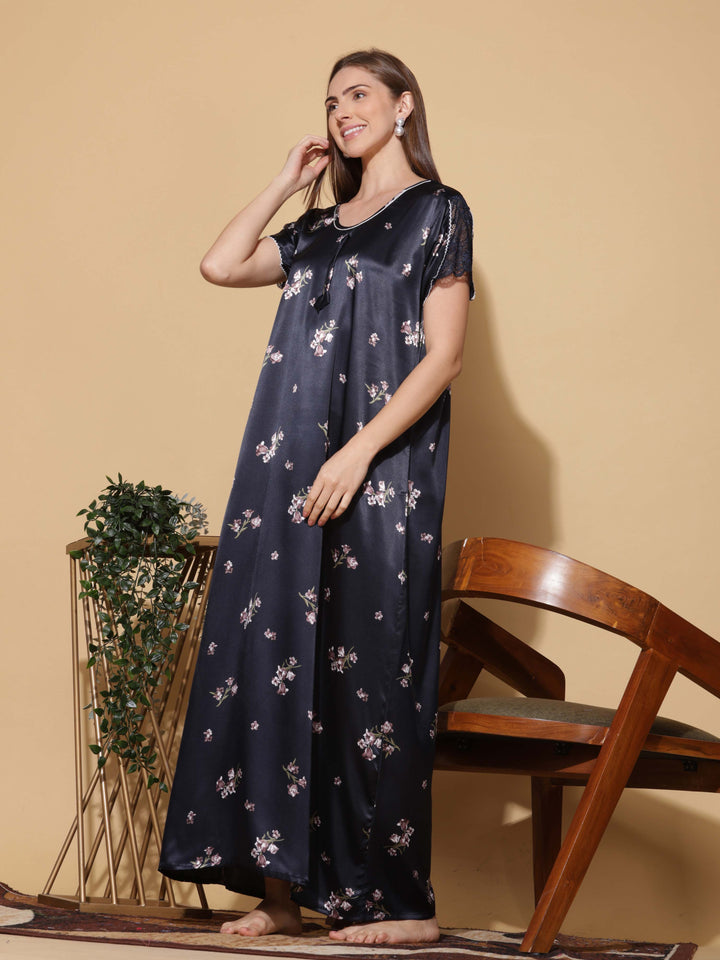 Midnight Blue Satin Nighty - Premium Sleepwear for Women