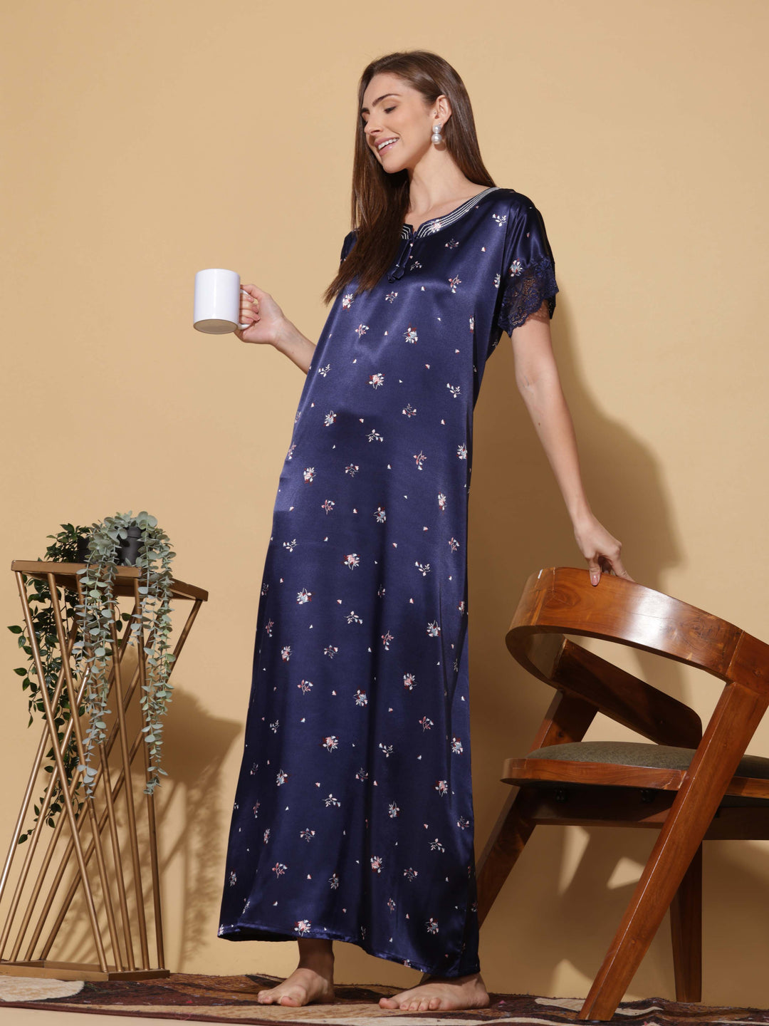 Royal Blue Satin Nighty - Elegant Sleepwear for Women