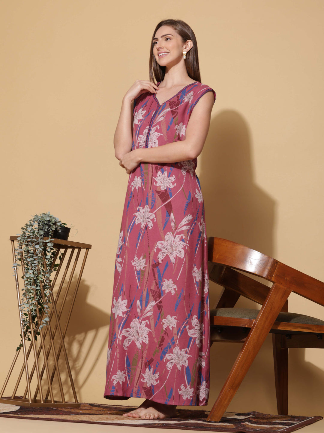 Dreamy Pink Alpine Sleeveless Nighty - Chic & Versatile