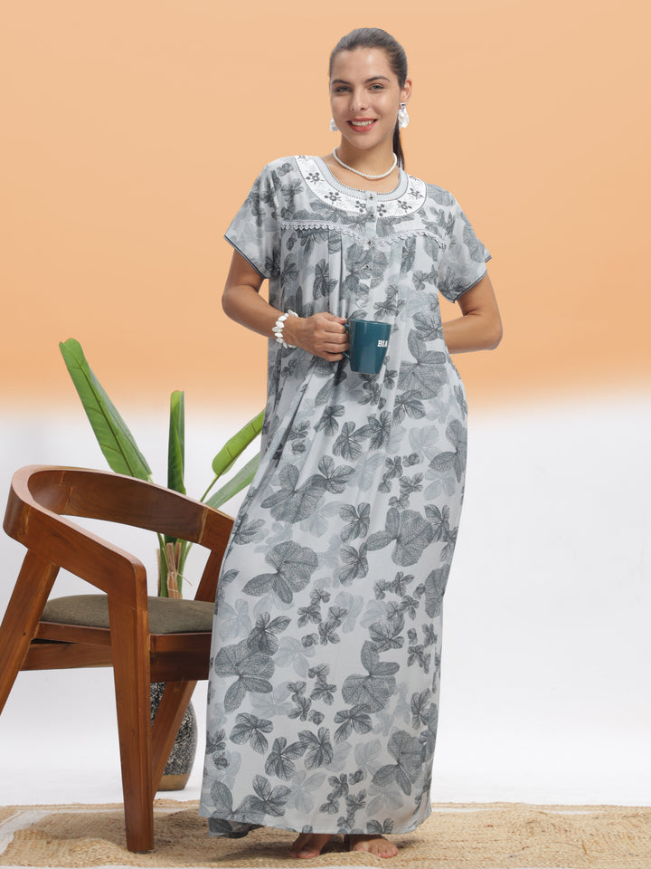  Alpine Nighty  Elegant Silver Leaf Alpine Maxi Nighty | 9shines Label | Luxury Nightwear- 9shines label 