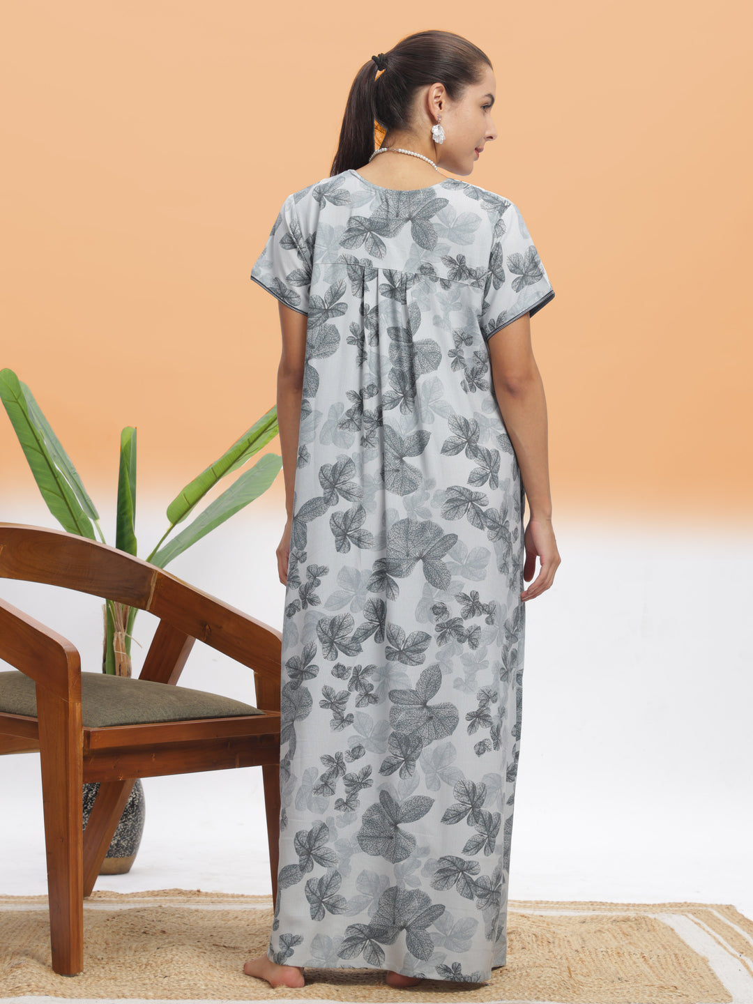  Alpine Nighty  Elegant Silver Leaf Alpine Maxi Nighty | 9shines Label | Luxury Nightwear- 9shines label 