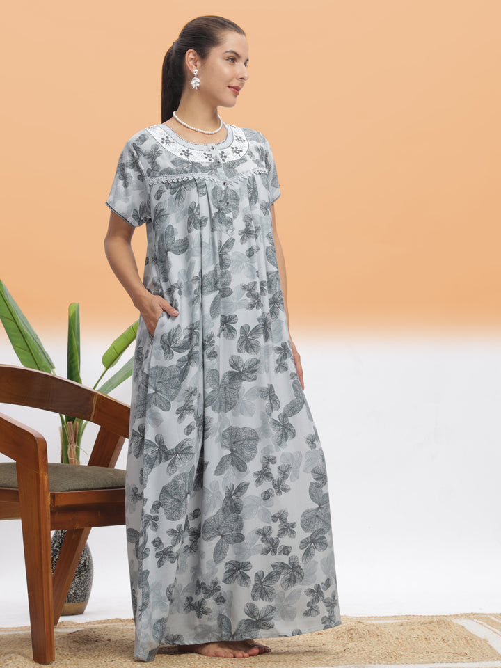  Alpine Nighty  Elegant Silver Leaf Alpine Maxi Nighty | 9shines Label | Luxury Nightwear- 9shines label 