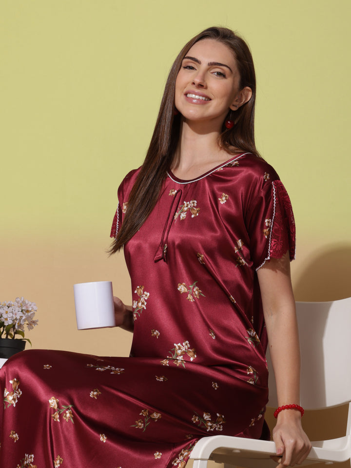 Ruby Red Satin Nighty - Luxurious Designer Nightdress