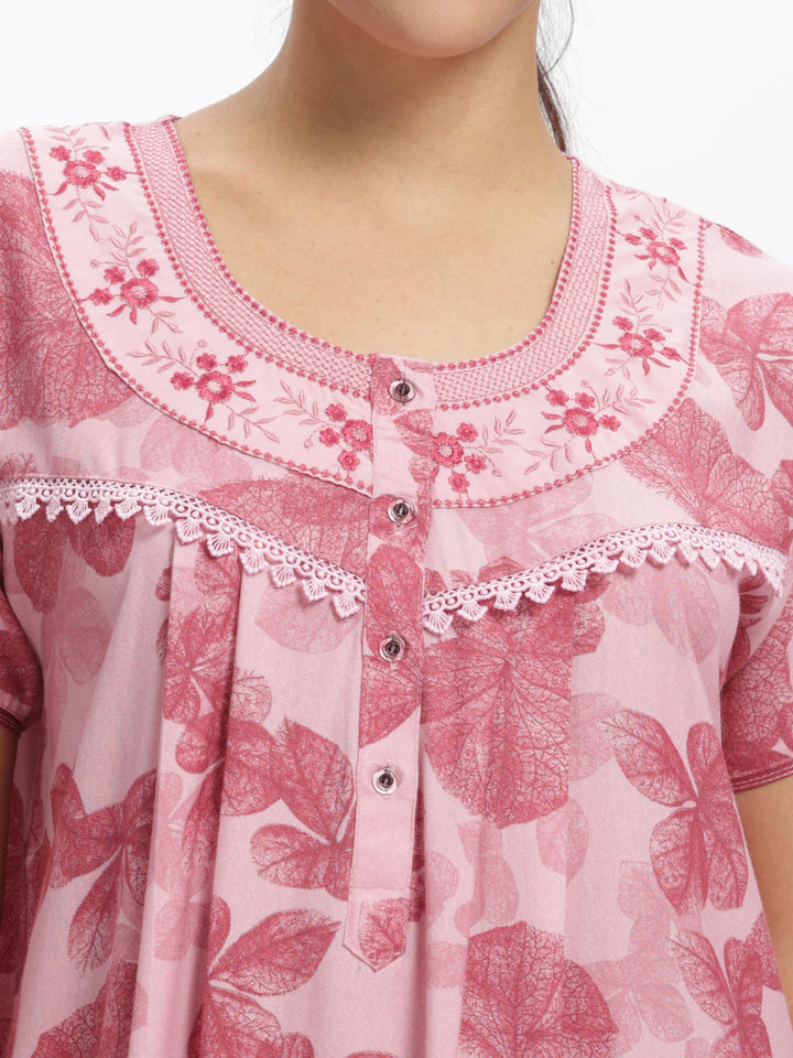  Alpine Nighty  Stylish Pink Leaf Alpine Maxi Nighty | 9shines Label | Comfortable Nightdress- 9shines label 