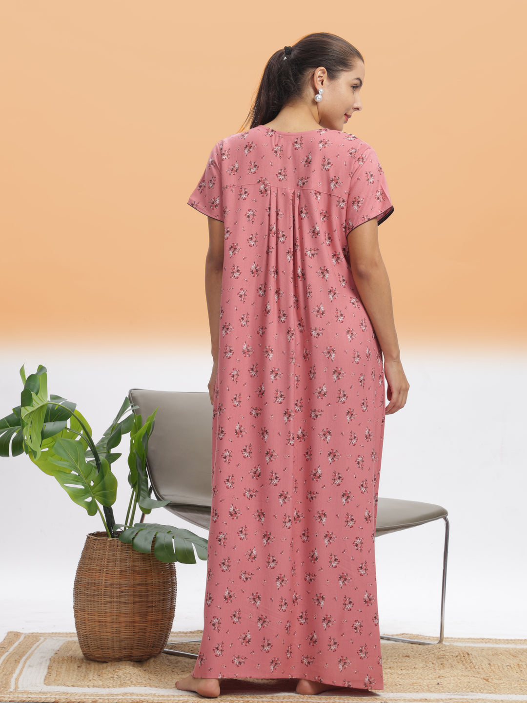  Alpine Nighty  Elegant Peach Blossom Alpine Maxi Nighty - Luxurious Comfort & Style- 9shines label 