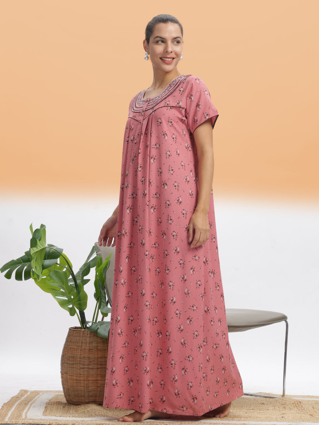  Alpine Nighty  Elegant Peach Blossom Alpine Maxi Nighty - Luxurious Comfort & Style- 9shines label 