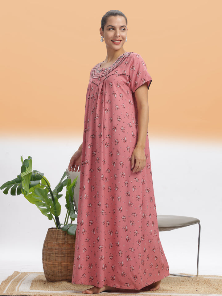  Alpine Nighty  Elegant Peach Blossom Alpine Maxi Nighty - Luxurious Comfort & Style- 9shines label 