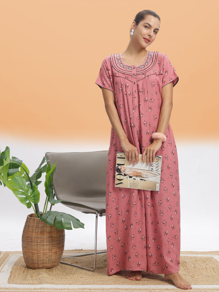  Alpine Nighty  Elegant Peach Blossom Alpine Maxi Nighty - Luxurious Comfort & Style- 9shines label 