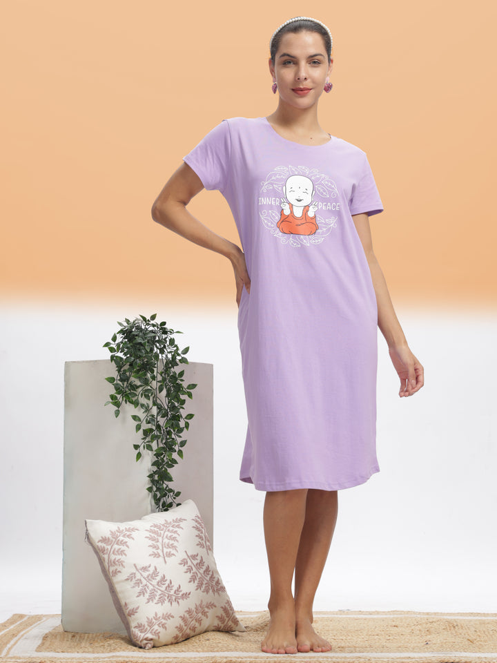  Plus Size Short Nighty  Lilac Hosiery Cotton Nighty – Perfect Plus Size Sleepwear- 9shines label 