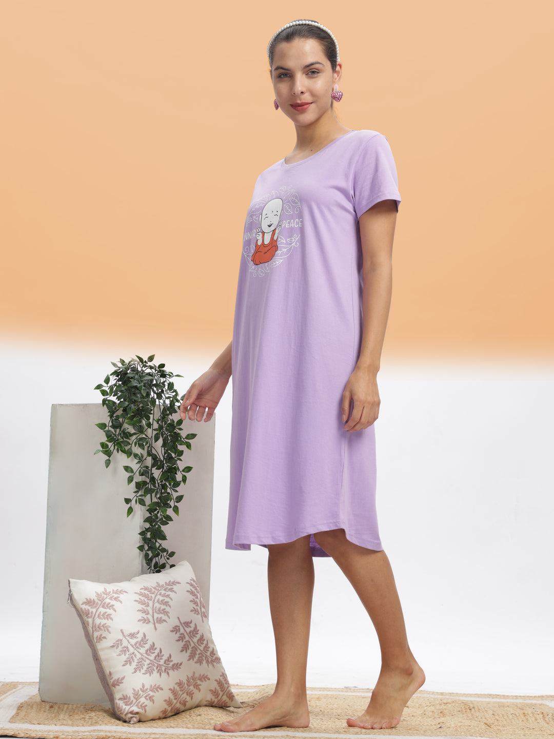  Plus Size Short Nighty  Lilac Hosiery Cotton Nighty – Perfect Plus Size Sleepwear- 9shines label 