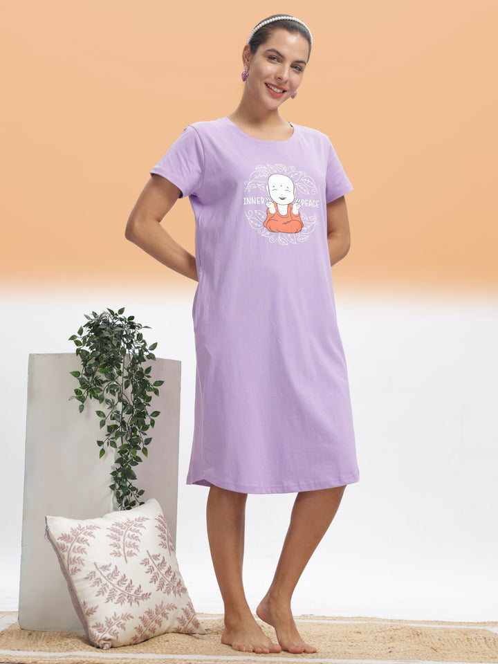  Plus Size Short Nighty  Lilac Hosiery Cotton Nighty – Perfect Plus Size Sleepwear- 9shines label 