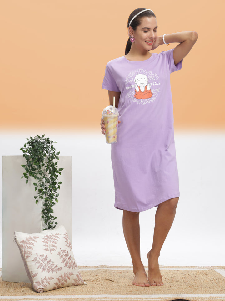  Plus Size Short Nighty  Lilac Hosiery Cotton Nighty – Perfect Plus Size Sleepwear- 9shines label 