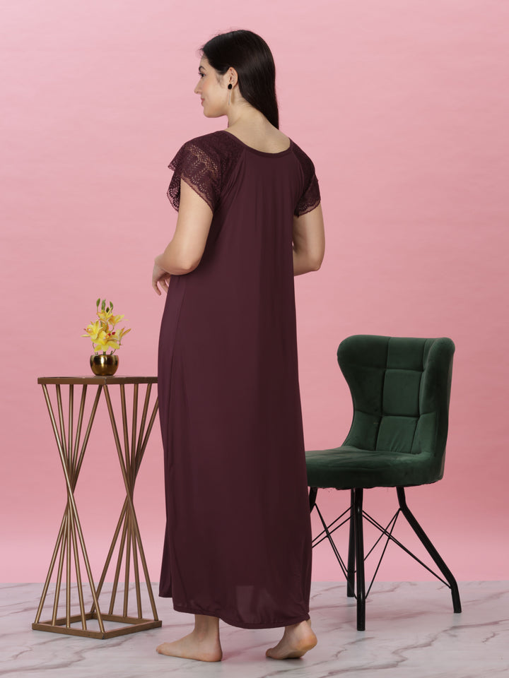 Burgundy Malai Modal Nighty – Soft, Elegant, Full-Length Nightwear