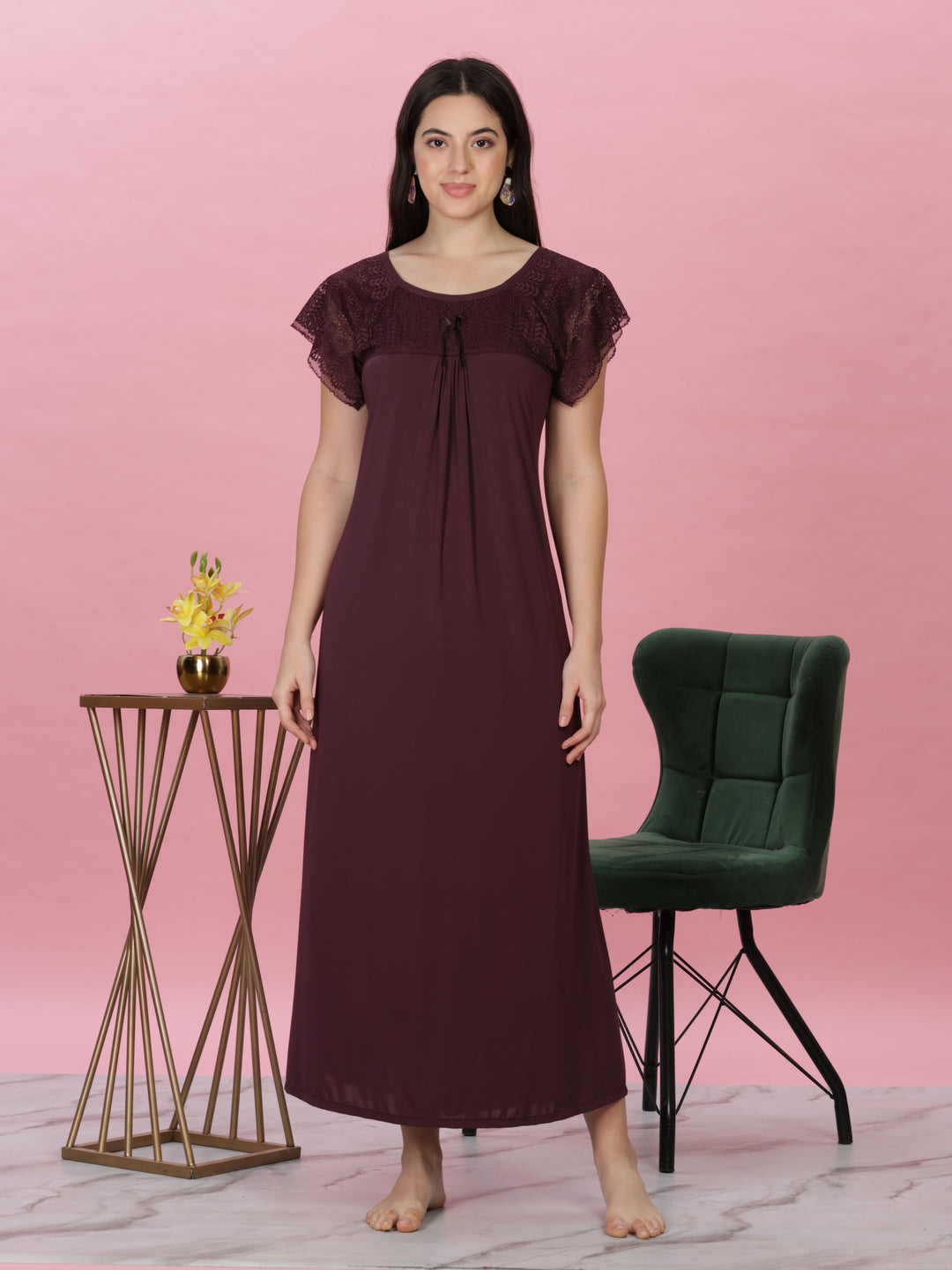 Burgundy Malai Modal Nighty – Soft, Elegant, Full-Length Nightwear