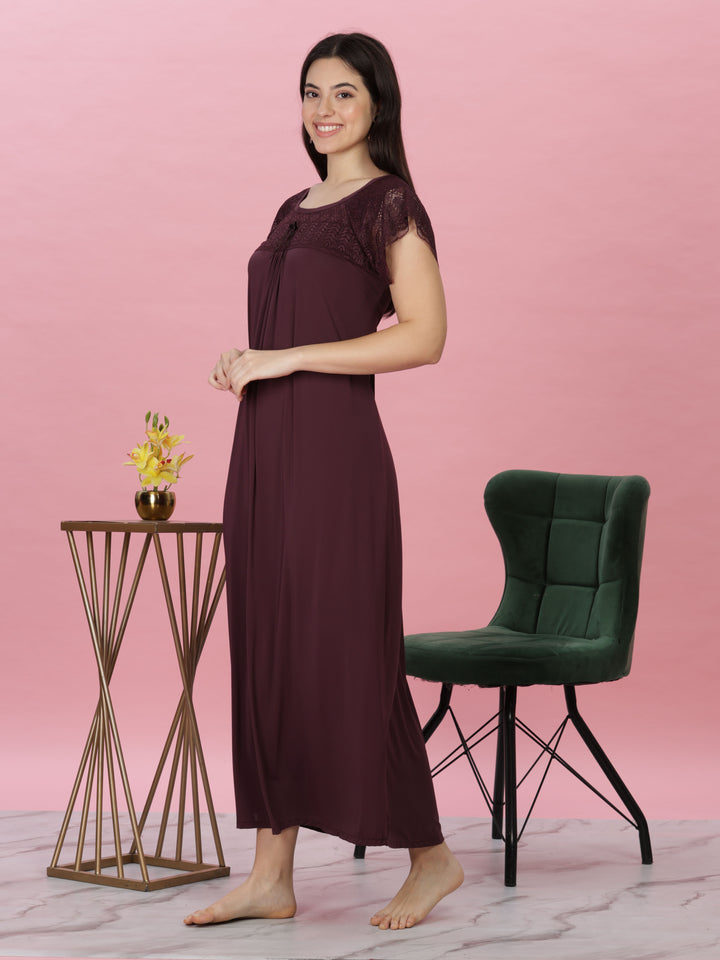 Burgundy Malai Modal Nighty – Soft, Elegant, Full-Length Nightwear