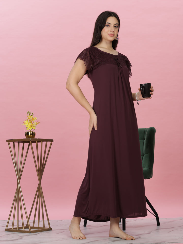 Burgundy Malai Modal Nighty – Soft, Elegant, Full-Length Nightwear