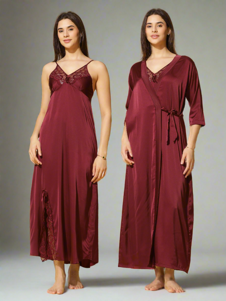  Long Robe Long Gown  Cherry Long Nighty Gown - Buy Indian Bridal Nightwear Online- 9shines label 