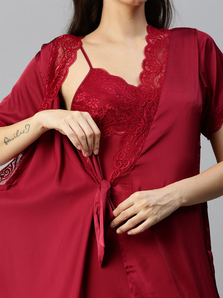  Long Robe Long Gown  Cherry Long Nighty Gown - Buy Indian Bridal Nightwear Online- 9shines label 