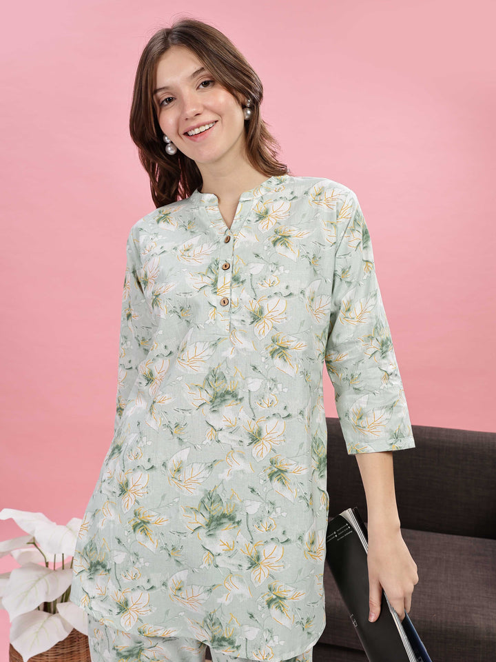 Pastel Green Cotton Pyjama Set for Women