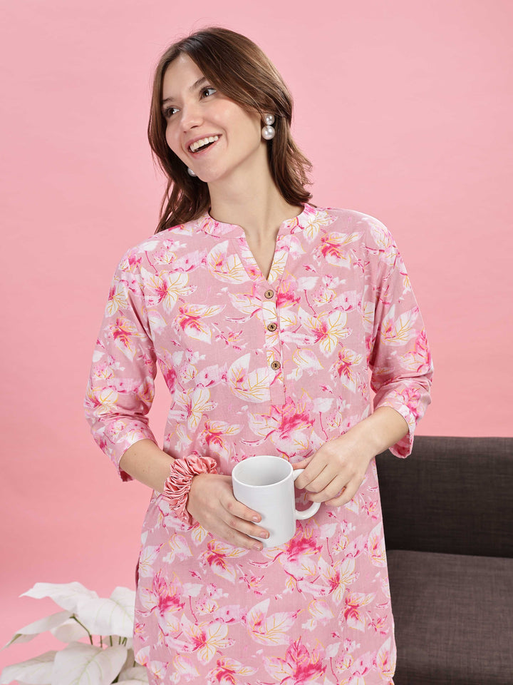 Soft Stylish Pink Cotton Pyjama Set for Women 