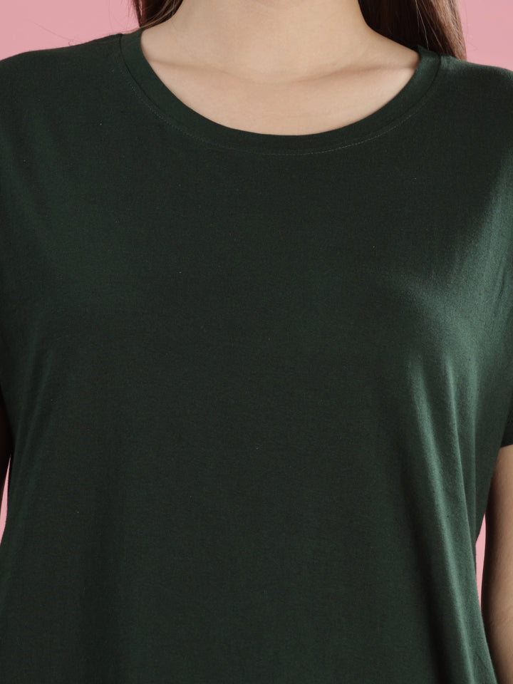 Green Long Cotton T-Shirt for Women With Casual & Elegant Look