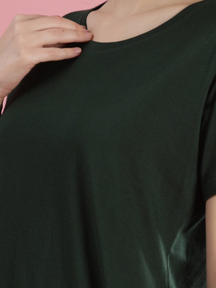 Green Long Cotton T-Shirt for Women With Casual & Elegant Look